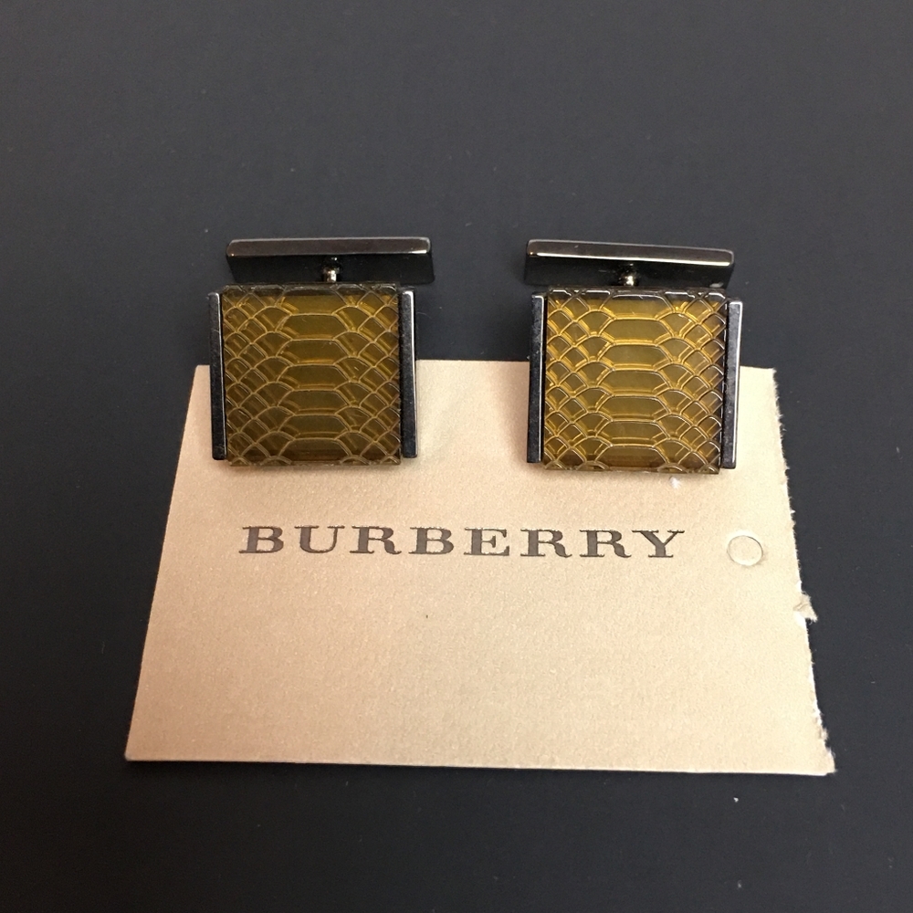 Burberry Yellow and Silver Textured Square Cufflinks